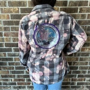 Upcycled Aquarius Flannel Shirt Vintage 1970’s Glitter Iron-On Bleach Dyed NWT